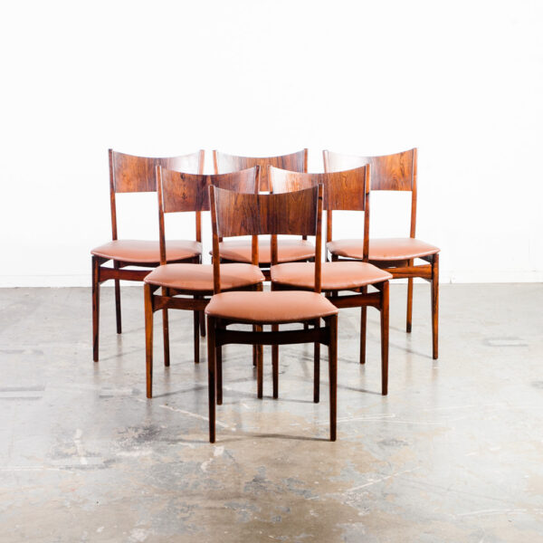 Mid Century Danish Modern Dining Chairs Set 6 Brazilian Rosewood Brown Denmark Vintage Refinished