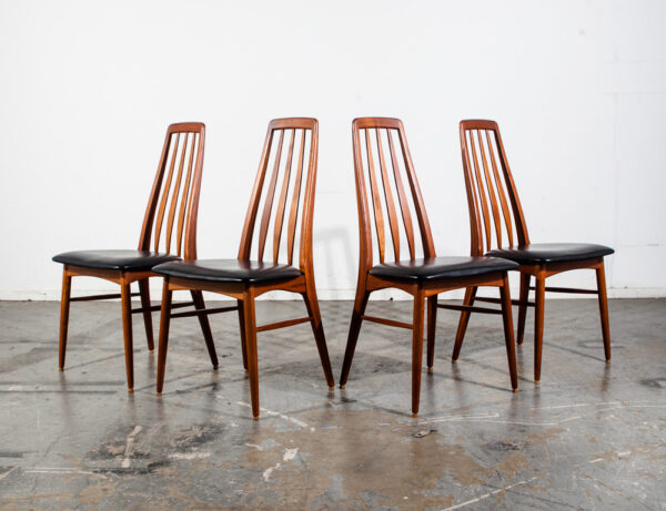 Mid Century Danish Modern Dining Chairs Eva Koefoeds Hornslet Black Set 4 Solid Teak Wood - Image 4