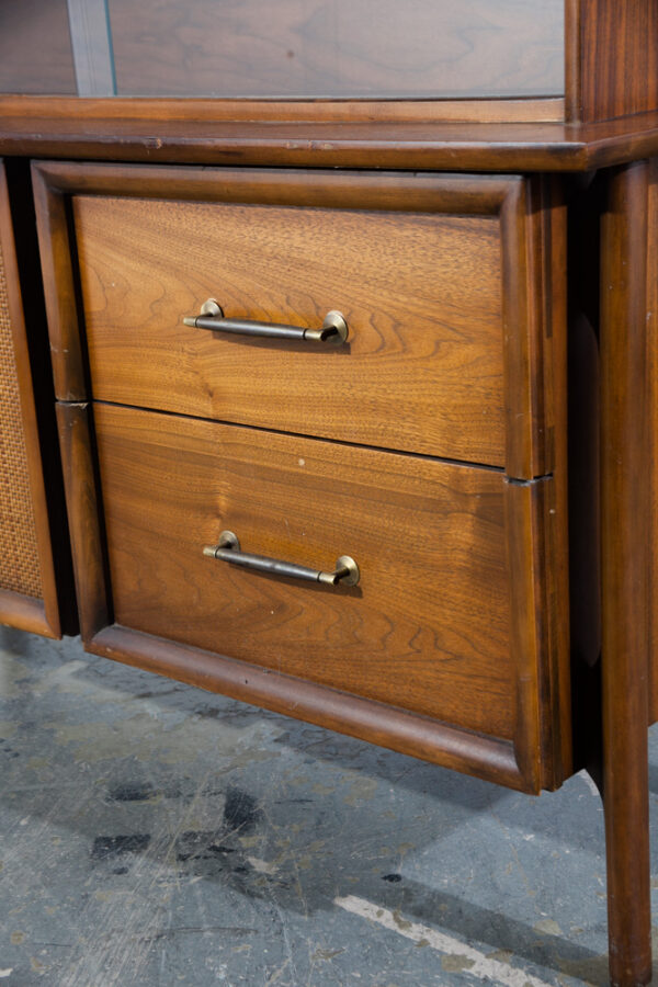 Mid Century Modern China Cabinet Hutch Bassett Cane Display Vintage Floating Legs Glass Doors - Image 6