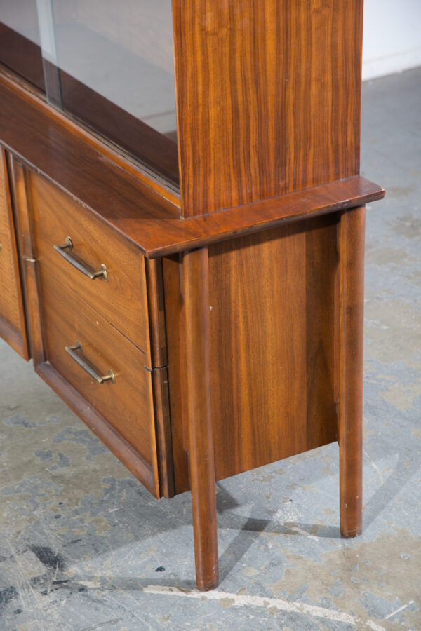 Mid Century Modern China Cabinet Hutch Bassett Cane Display Vintage Floating Legs Glass Doors - Image 12