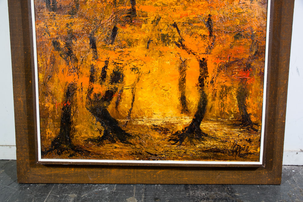 Mid Century Modern Oil Painting Bob Pepper Art Trees Abstract Expressionism Impressionist Original Signed Forest - Image 10