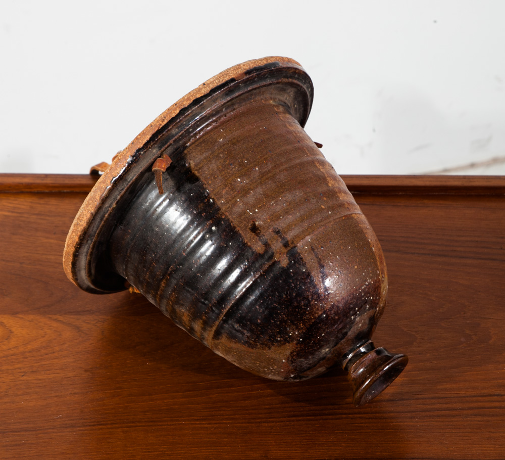 Mid Century Modern Studio Pottery Planter Hanging Fire Glaze David Cressey Robert Maxwell Leather Mcm - Image 9