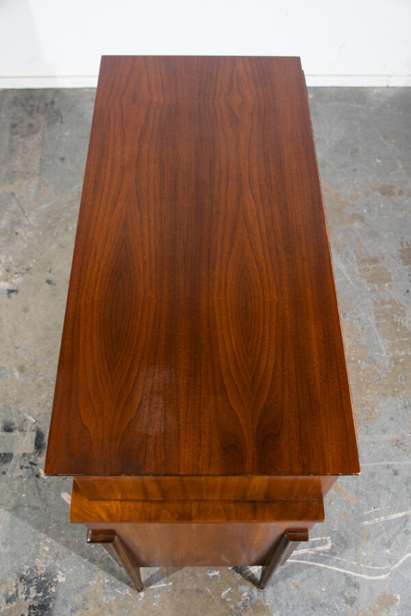 Mid Century Modern Dresser Highboy Tall Atomic Vintage Walnut Brass United Cane United Furniture Kent Coffey - Image 7