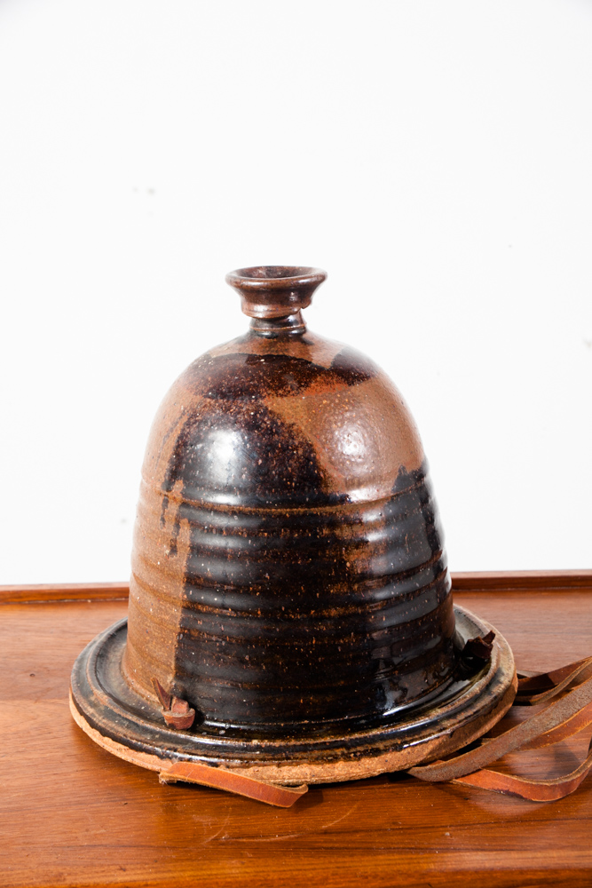 Mid Century Modern Studio Pottery Planter Hanging Fire Glaze David Cressey Robert Maxwell Leather Mcm - Image 4