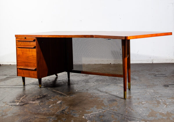 Mid Century Modern Desk Executive Office Stow Davis Boomerang Large Walnut Mcm Wood - Image 6