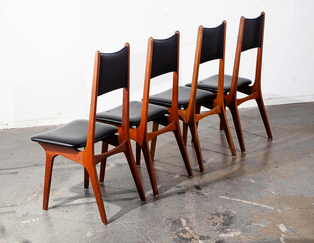 Mid Century Danish Modern Dining Chairs Set 4 Teak Black High Back Vintage Mcm - Image 2