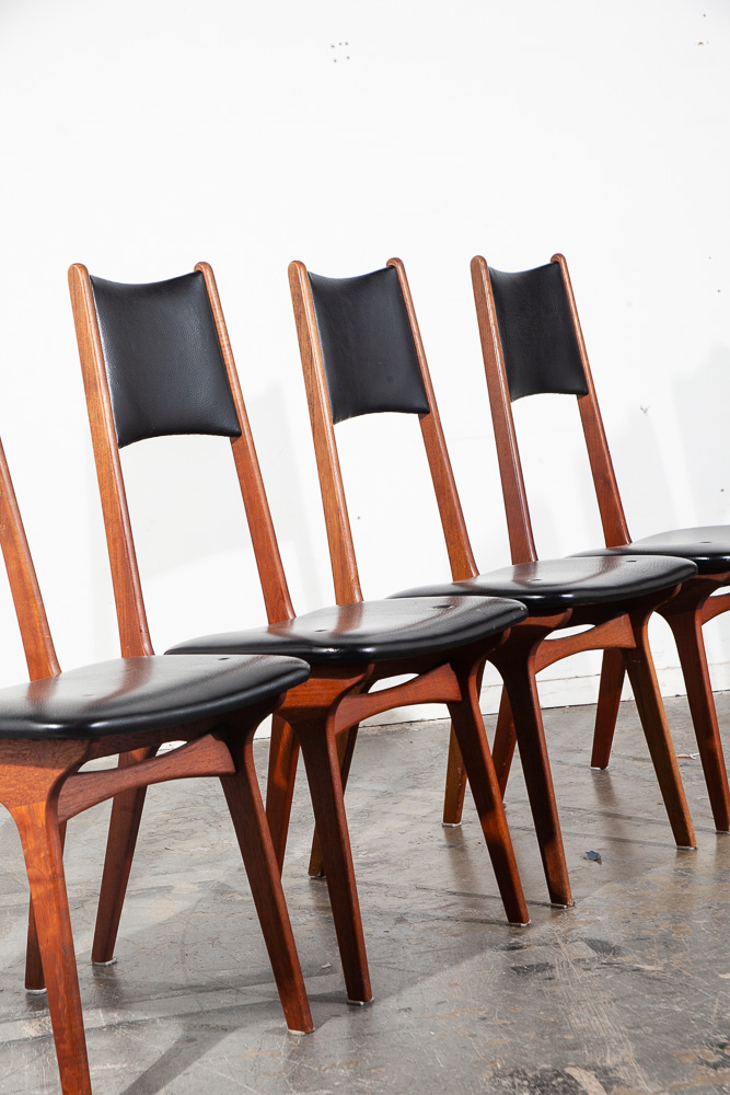 Mid Century Danish Modern Dining Chairs Set 4 Teak Black High Back Vintage Mcm - Image 7