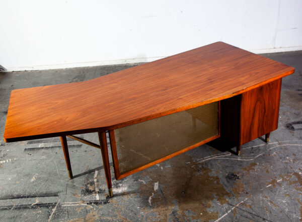 Mid Century Modern Desk Executive Office Stow Davis Boomerang Large Walnut Mcm Wood - Image 3