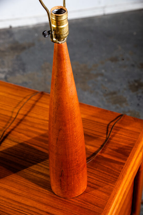 Mid Century Danish Modern Lamp Set Table Light lighting Teak D.T Kunst Denmark Vintage Sculpted Wood - Image 9