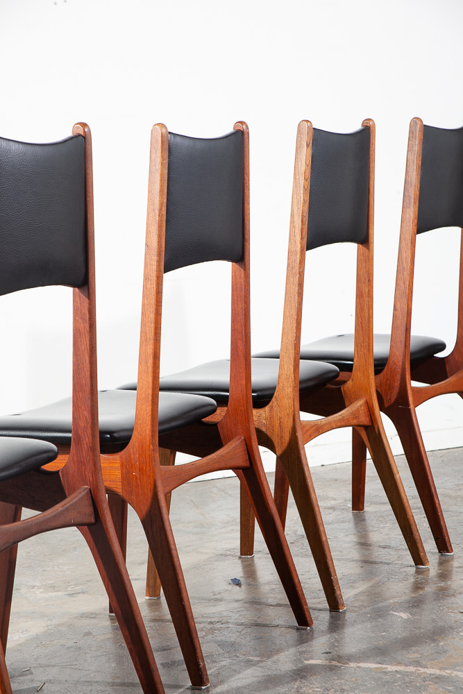 Mid Century Danish Modern Dining Chairs Set 4 Teak Black High Back Vintage Mcm - Image 6