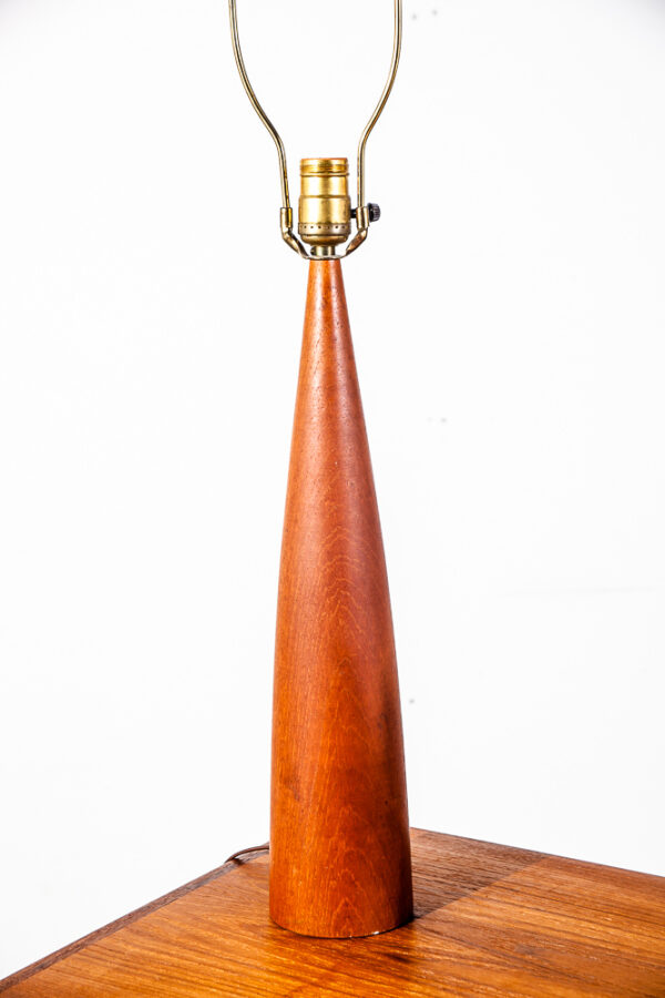 Mid Century Danish Modern Lamp Set Table Light lighting Teak D.T Kunst Denmark Vintage Sculpted Wood - Image 2
