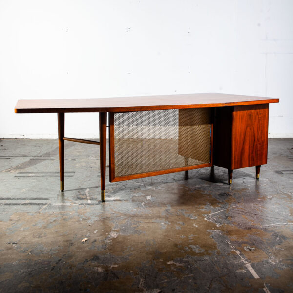 Mid Century Modern Desk Executive Office Stow Davis Boomerang Large Walnut Mcm Wood - Image 2