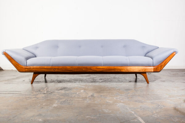Mid Century Modern Sofa Couch Gondola Thunderbird Flexsteel Adrian Pearsall Gray Solid Walnut Restored Craft Associates - Image 2