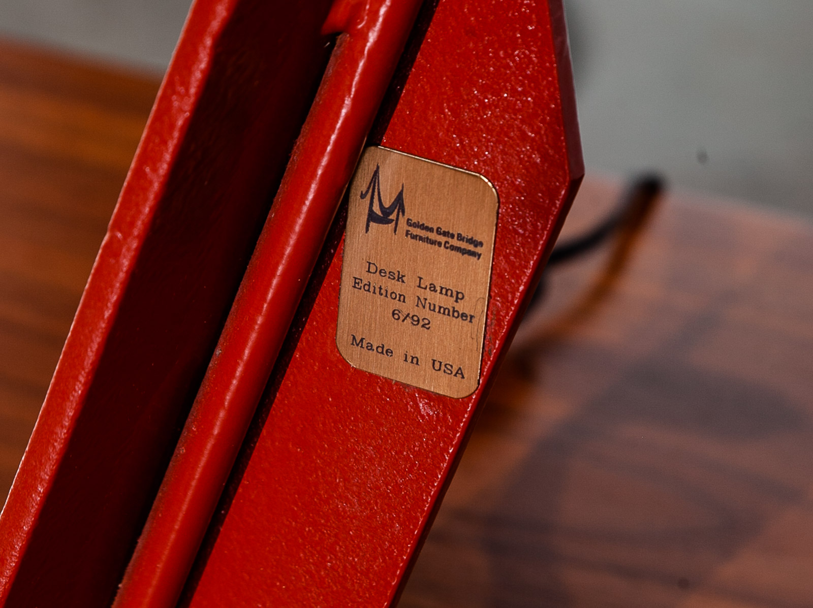 Mid Century Modern Table Lamp Office Metal Golden Gate Bridge Red Furniture Co. - Image 3