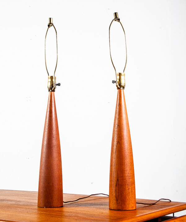 Mid Century Danish Modern Lamp Set Table Light lighting Teak D.T Kunst Denmark Vintage Sculpted Wood - Image 10