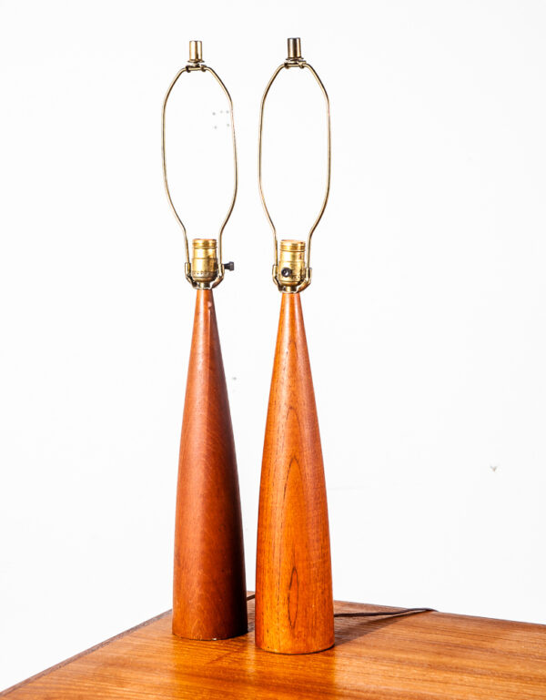 Mid Century Danish Modern Lamp Set Table Light lighting Teak D.T Kunst Denmark Vintage Sculpted Wood