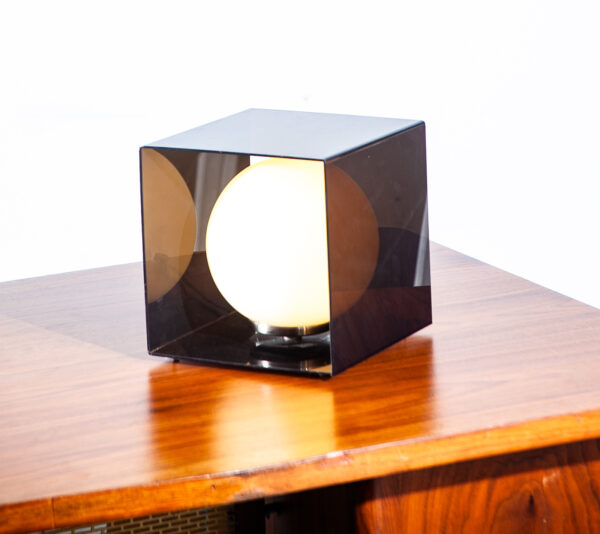 Mid Century Modern Table Lamp Laurel Light Smoked Lucite Acrylic Cube Square M - Image 2