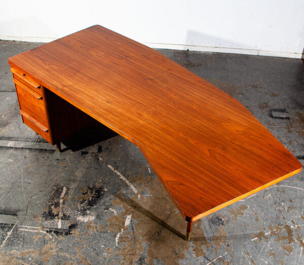 Mid Century Modern Desk Executive Office Stow Davis Boomerang Large Walnut Mcm Wood - Image 5