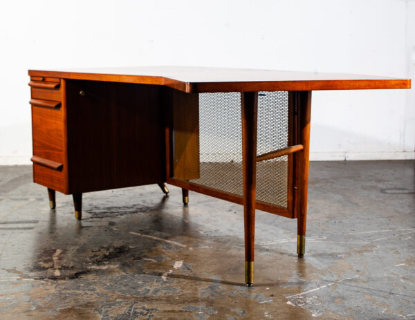 Mid Century Modern Desk Executive Office Stow Davis Boomerang Large Walnut Mcm Wood - Image 7