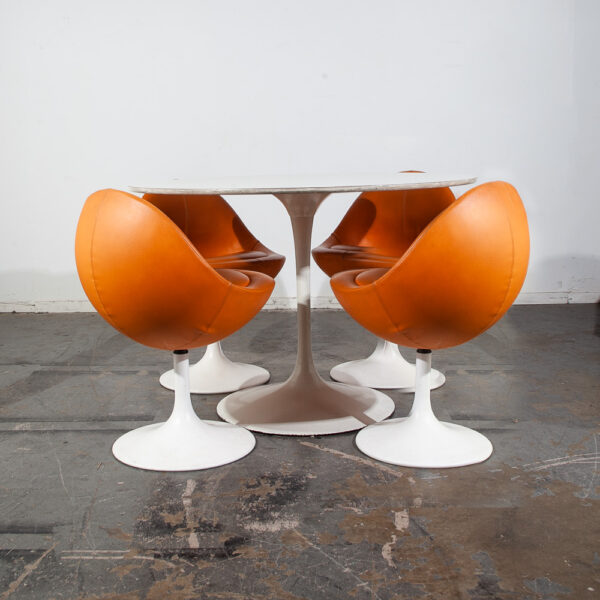 Mid Century Modern Dining Set Borge Johansen Venus Pod Chairs Orange Swedish Mcm Knoll Eero Saarinen Dining Table - Image 2