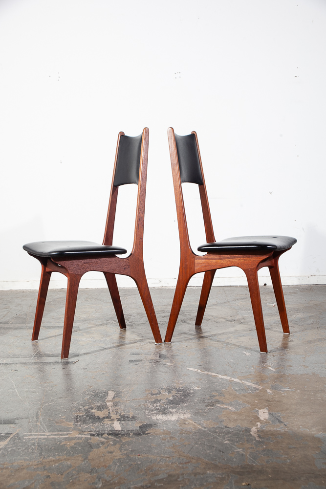 Mid Century Danish Modern Dining Chairs Set 4 Teak Black High Back Vintage Mcm - Image 11