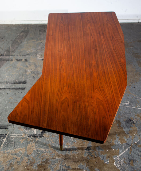 Mid Century Modern Desk Executive Office Stow Davis Boomerang Large Walnut Mcm Wood - Image 4