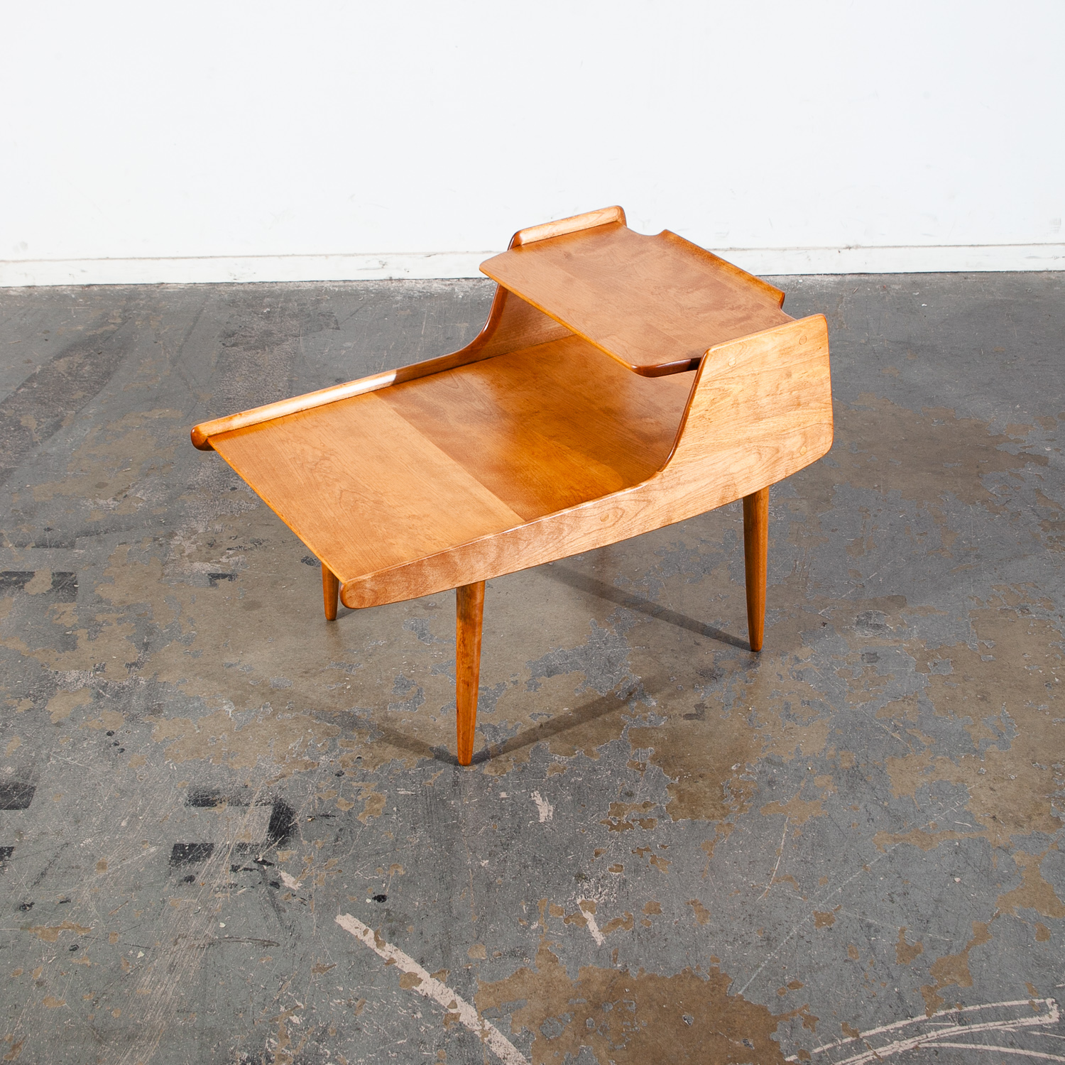 Mid Century Modern Blond Step End Table Russel Wright Conant Ball Furniture MCM Vintage Solid Birch Wood Refinished