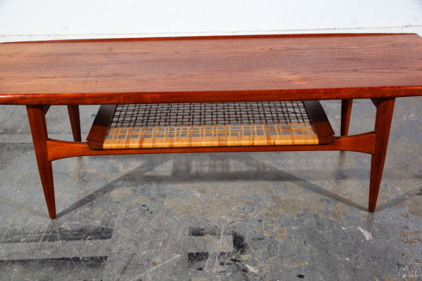Mid Century Danish Modern Coffee Table Moreddi Kristensen Thomassen Teak Cane NM - Image 4