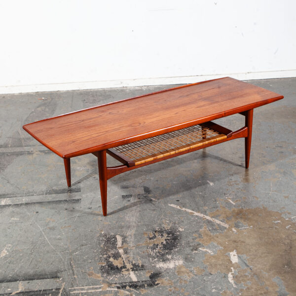 Mid Century Danish Modern Coffee Table Moreddi Kristensen Thomassen Teak Cane NM - Image 2