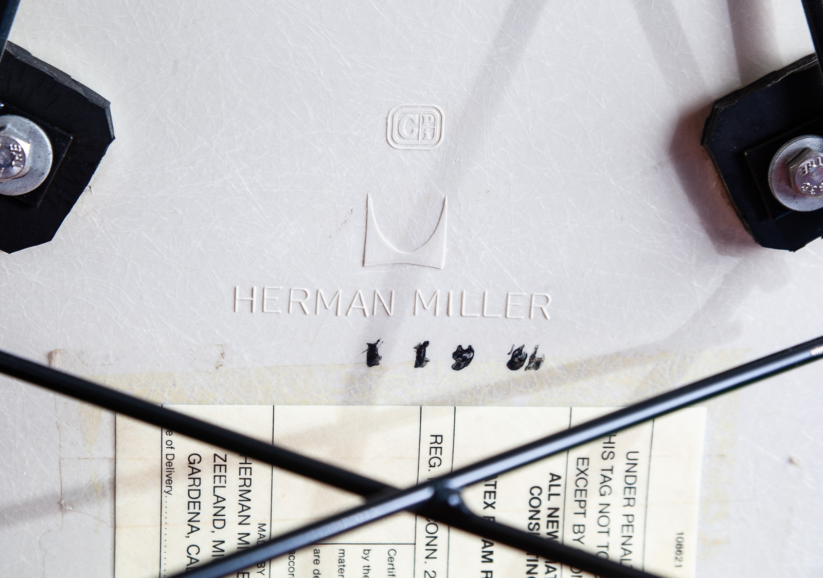 Mid century modern Lounge Chair Herman Miller Lemon Yellow Black White Cats Cradle Mcm Fiberglass - Image 10