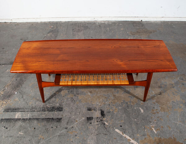 Mid Century Danish Modern Coffee Table Moreddi Kristensen Thomassen Teak Cane NM - Image 3