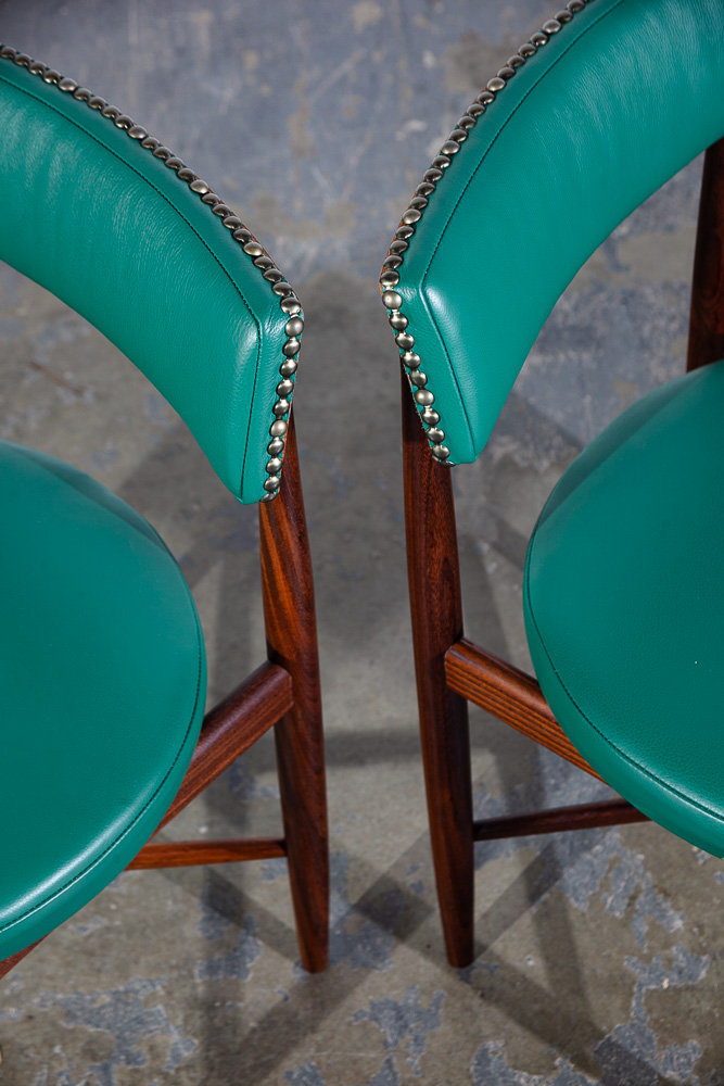 Mid Century Danish Modern Dining Chairs Set 6 G plan Solid Teak Victor Wilkins Leather Turquoise Green - Image 10