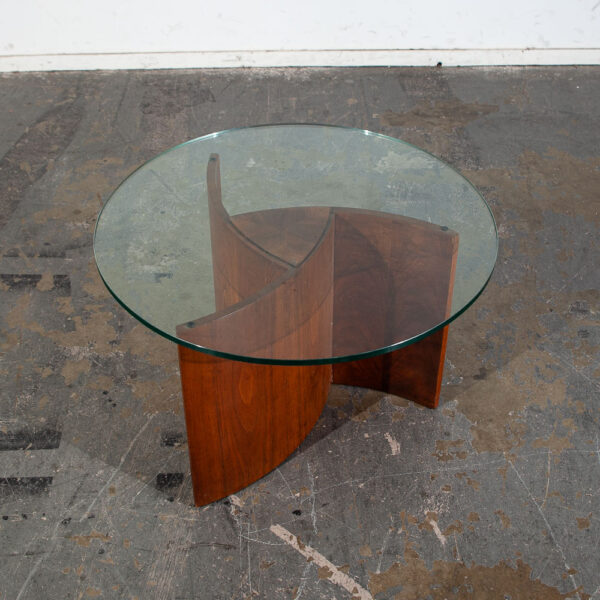 Mid Century Modern End Table Side Round Vladimir Kagan Glass Lane Vintage Walnut