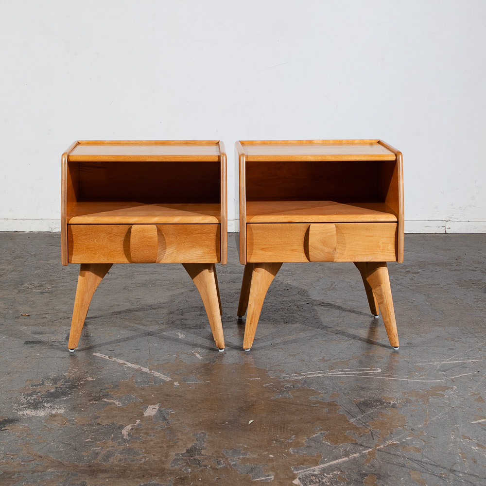 Mid Century Modern Nightstands End Side Tables Heywood Wakefield Blonde Drawer - Image 2