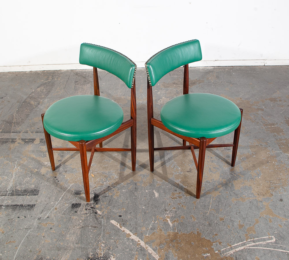 Mid Century Danish Modern Dining Chairs Set 6 G plan Solid Teak Victor Wilkins Leather Turquoise Green - Image 7