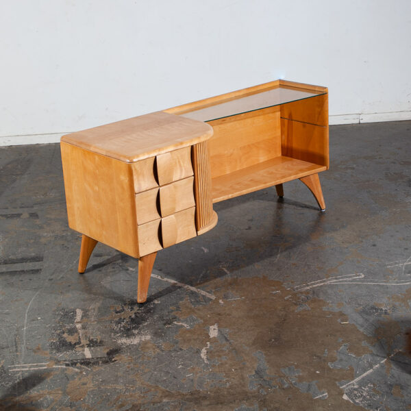 Mid Century Modern Vanity Dressing Table + Stool Heywood Wakefield Sculptura Mcm Vintage Blonde Champagne - Image 2