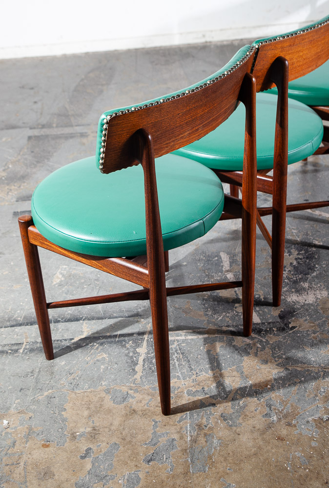 Mid Century Danish Modern Dining Chairs Set 6 G plan Solid Teak Victor Wilkins Leather Turquoise Green - Image 9