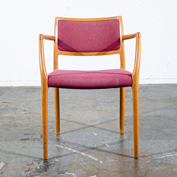Mid Century Danish Modern Dining Chairs Set of 4 Niels J.L Moller #80 Solid Oak Red Arms Captains - Image 7