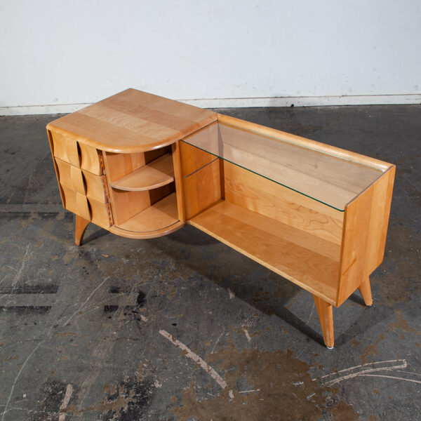 Mid Century Modern Vanity Dressing Table + Stool Heywood Wakefield Sculptura Mcm Vintage Blonde Champagne - Image 5