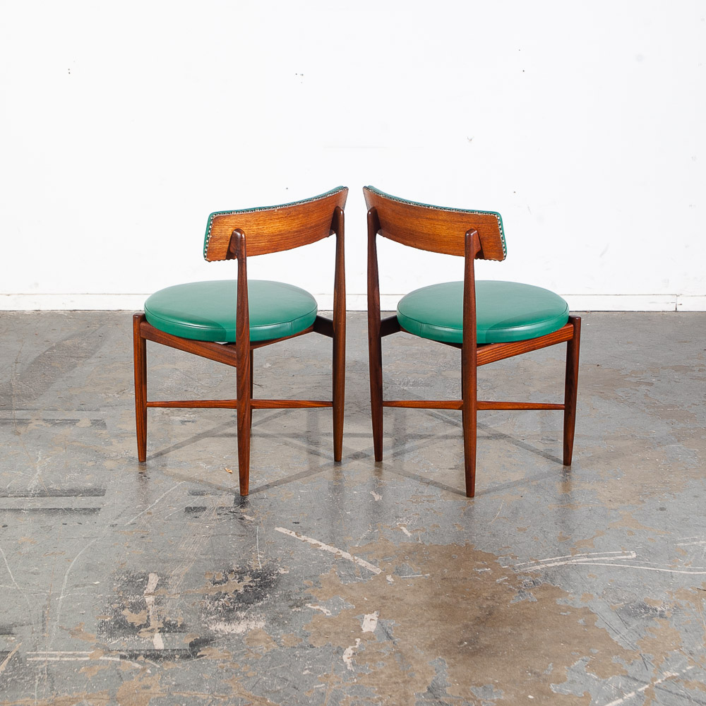 Mid Century Danish Modern Dining Chairs Set 6 G plan Solid Teak Victor Wilkins Leather Turquoise Green - Image 6