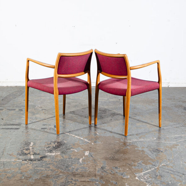 Mid Century Danish Modern Dining Chairs Set of 4 Niels J.L Moller #80 Solid Oak Red Arms Captains - Image 4