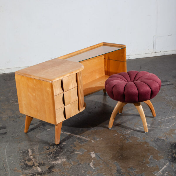Mid Century Modern Vanity Dressing Table + Stool Heywood Wakefield Sculptura Mcm Vintage Blonde Champagne