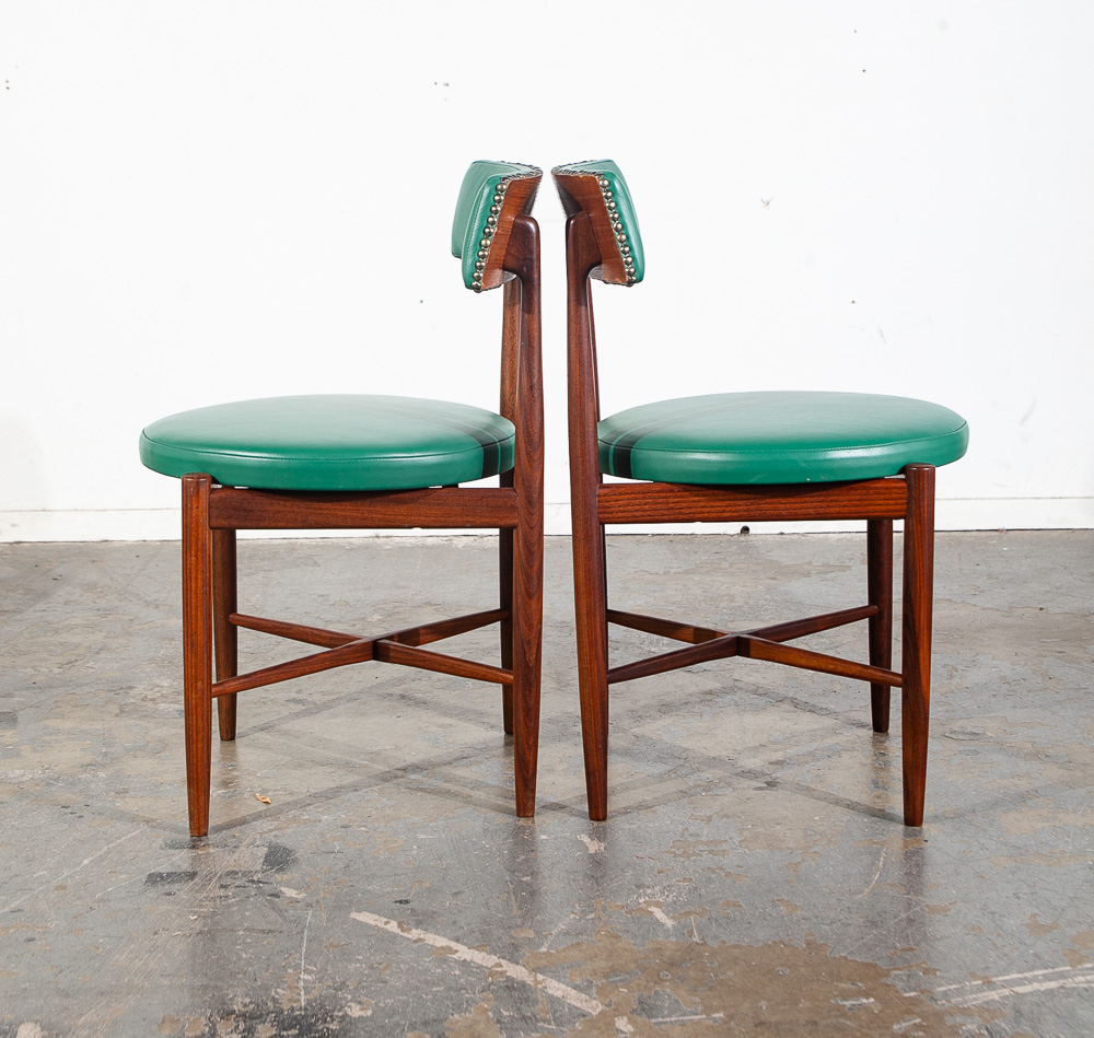 Mid Century Danish Modern Dining Chairs Set 6 G plan Solid Teak Victor Wilkins Leather Turquoise Green - Image 5