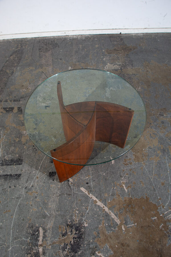 Mid Century Modern End Table Side Round Vladimir Kagan Glass Lane Vintage Walnut - Image 3