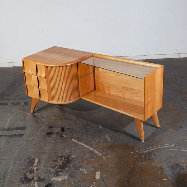 Mid Century Modern Vanity Dressing Table + Stool Heywood Wakefield Sculptura Mcm Vintage Blonde Champagne - Image 4