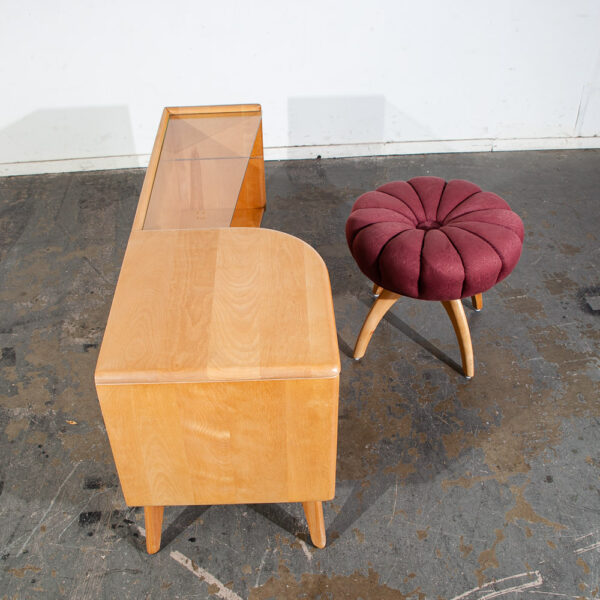 Mid Century Modern Vanity Dressing Table + Stool Heywood Wakefield Sculptura Mcm Vintage Blonde Champagne - Image 9