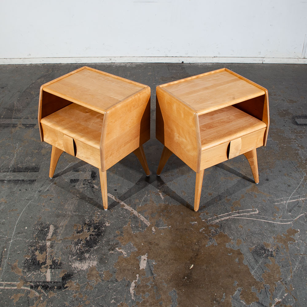 Mid Century Modern Nightstands End Side Tables Heywood Wakefield Blonde Drawer - Image 3