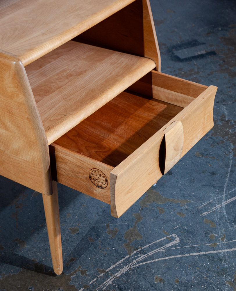 Mid Century Modern Nightstands End Side Tables Heywood Wakefield Blonde Drawer - Image 8