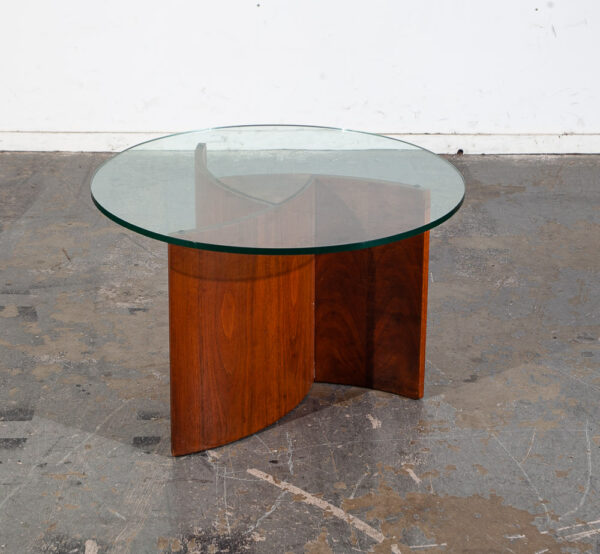 Mid Century Modern End Table Side Round Vladimir Kagan Glass Lane Vintage Walnut - Image 2