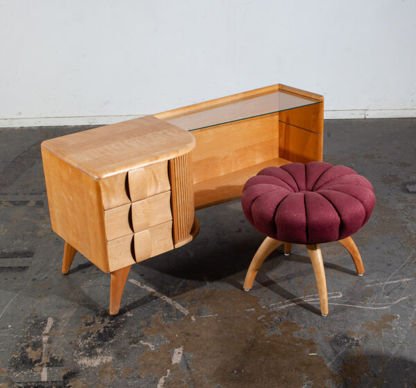 Mid Century Modern Vanity Dressing Table + Stool Heywood Wakefield Sculptura Mcm Vintage Blonde Champagne - Image 6